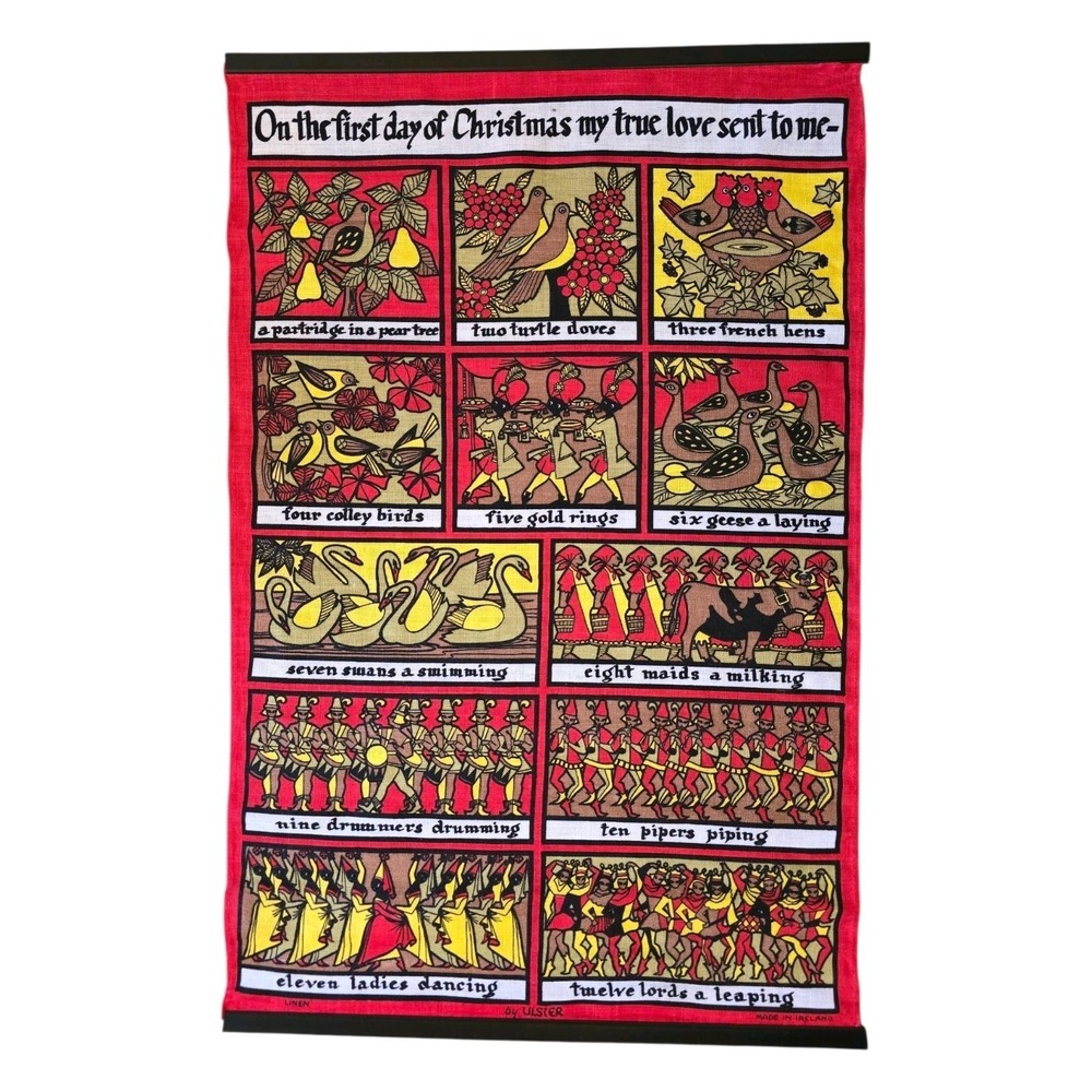 Vintage Ulster‎ Ireland 12 Days Of Christmas Linen Wall Hangings